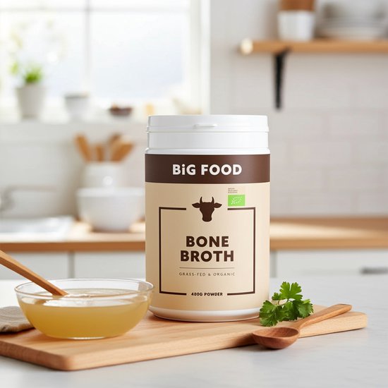 Big Food Bio Beef Bone Broth Collageen Poeder - Runder Bottenbouillon - 300 g - Eiwitrijk - Grasgevoerd Rund van Merkloos — afbeelding 5