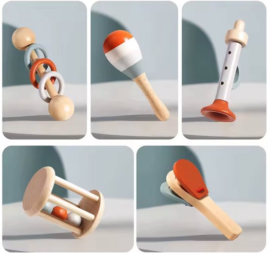 Montessori Speelgoed - Speelgoed 1 Jaar - Muziek Speelgoed - Houten Speelgoed - Baby Speelgoed - Myka's 5 Stuks — afbeelding 3