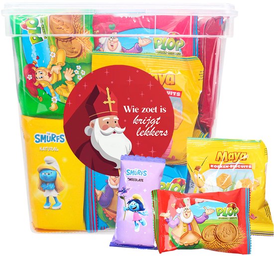 Kabouter Plop, Maya De Bij en De Smurfen koekjesassortiment van Sinterklaas - "Wie zoet is, krijgt lekkers!" - kinderkoeken - 1000g