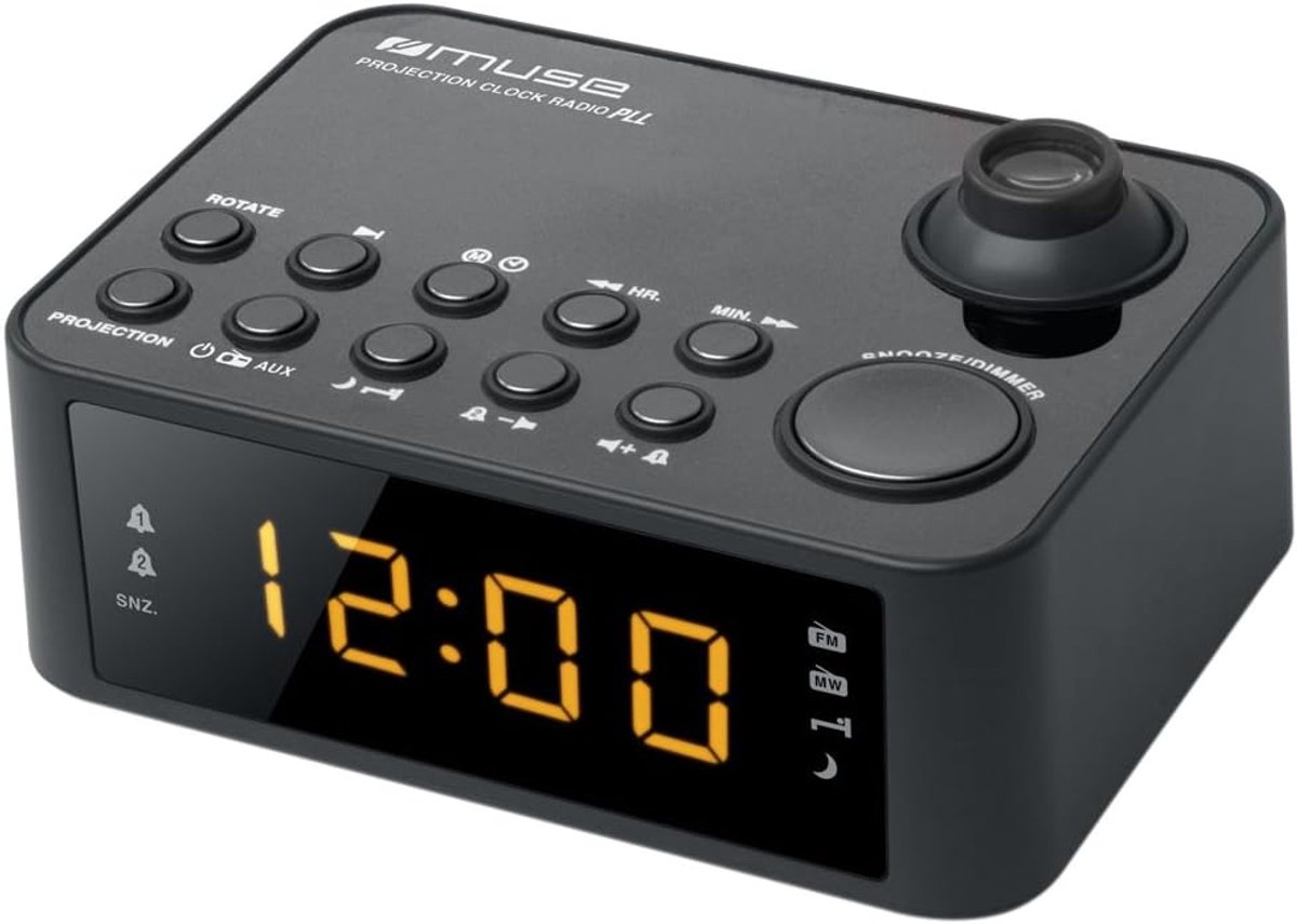 Radiowekker met Tijdprojectie en FM-Radio voor Muziek en Alarmsignalen