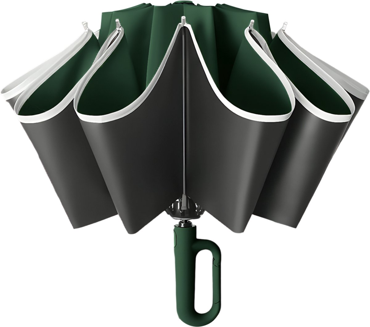 longziming -Omgekeerde Re Paraplu Donkergroen met Karabijnhaak – Winddicht & Waterdicht – Automatisch Open/Dicht – UV-bescherming UPF 50+