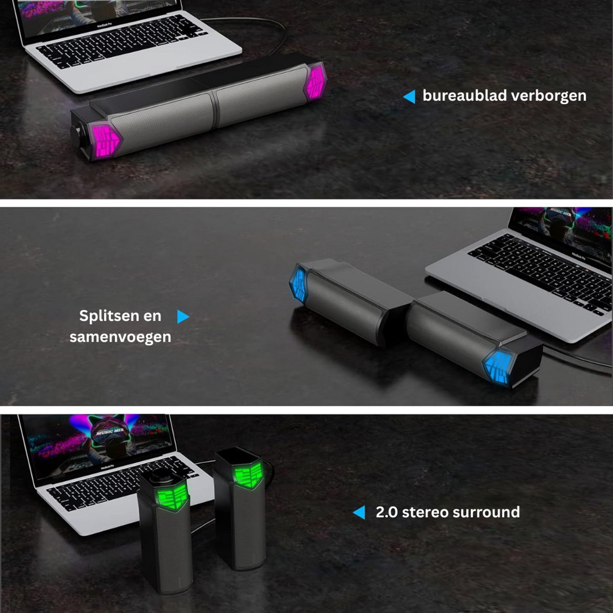 Afbeelding 2 van Soundbar Pc - Bekabelde en Draadloze Pc -Luidspreker - USB Mini Soundbar - Zwart