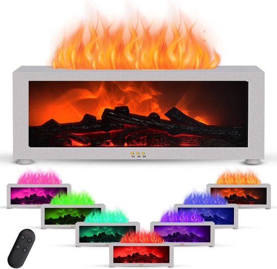 Flame Fireplace Diffuser, 150ml Essential Oil, 3D with Remote Control, Aromatherapy for Bedroom (White