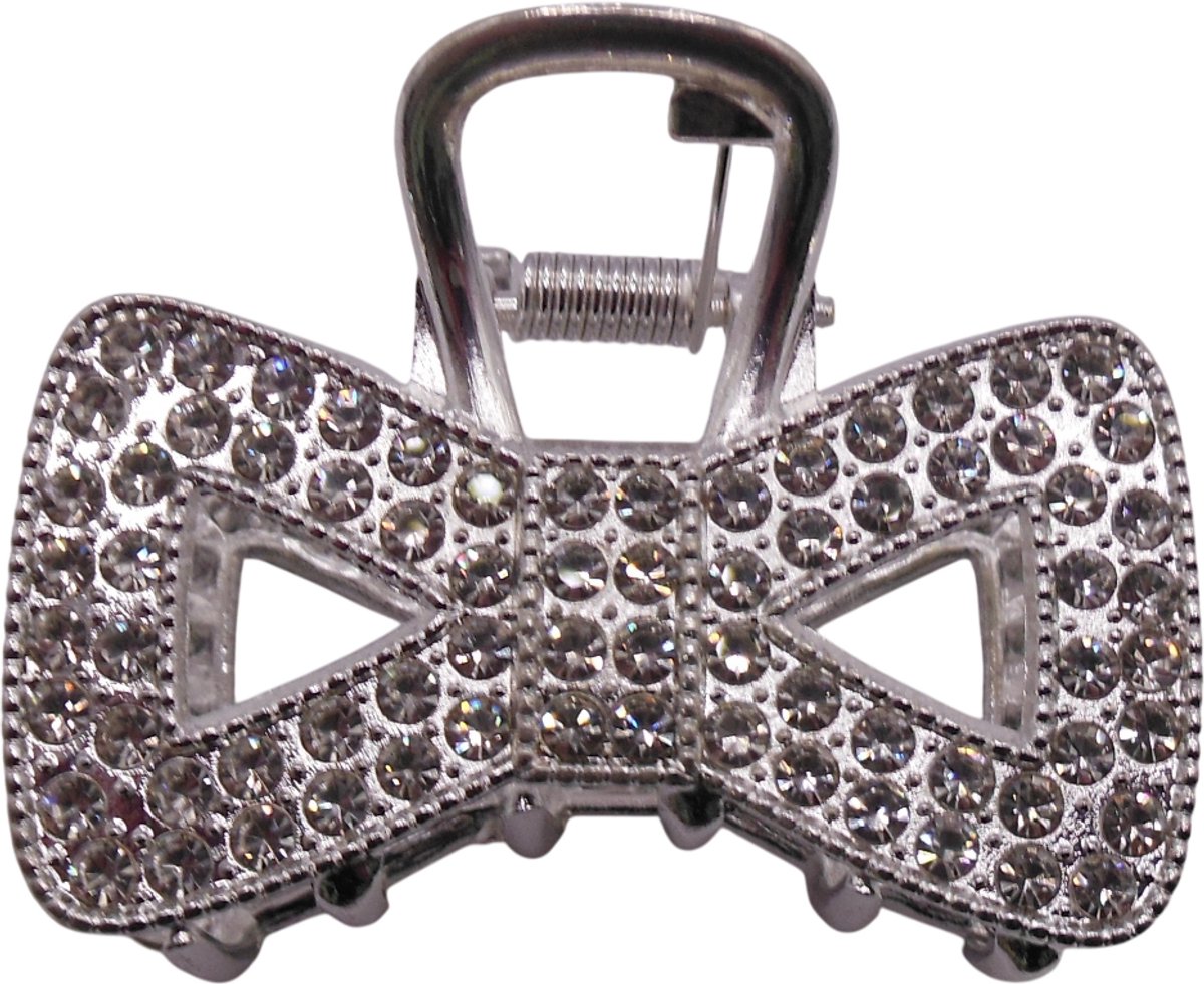 Haarklem metaal strik-vorm zilver met strass