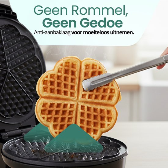 Emerio Wafelijzer - Hartvormig - 20cm Diameter - Regelbare Thermostaat - 1200W - Anti-aanbaklaag - Indicatielampje - WM-131149 Zwart van Emerio — afbeelding 4
