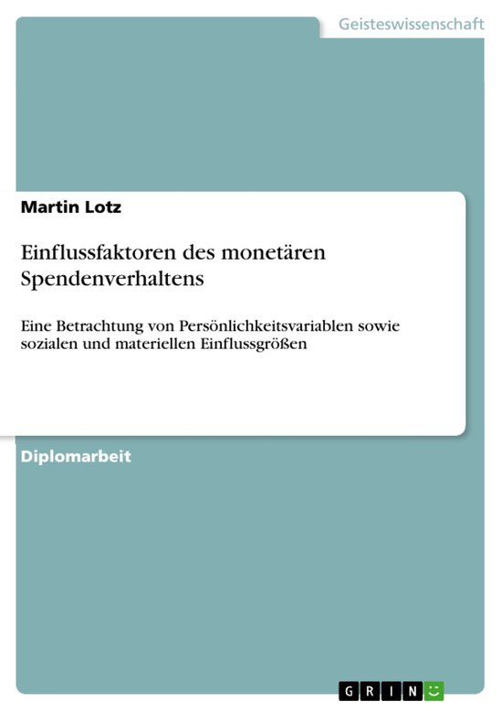Einflussfaktoren des monetären Spendenverhaltens: Eine Betr ... - cover