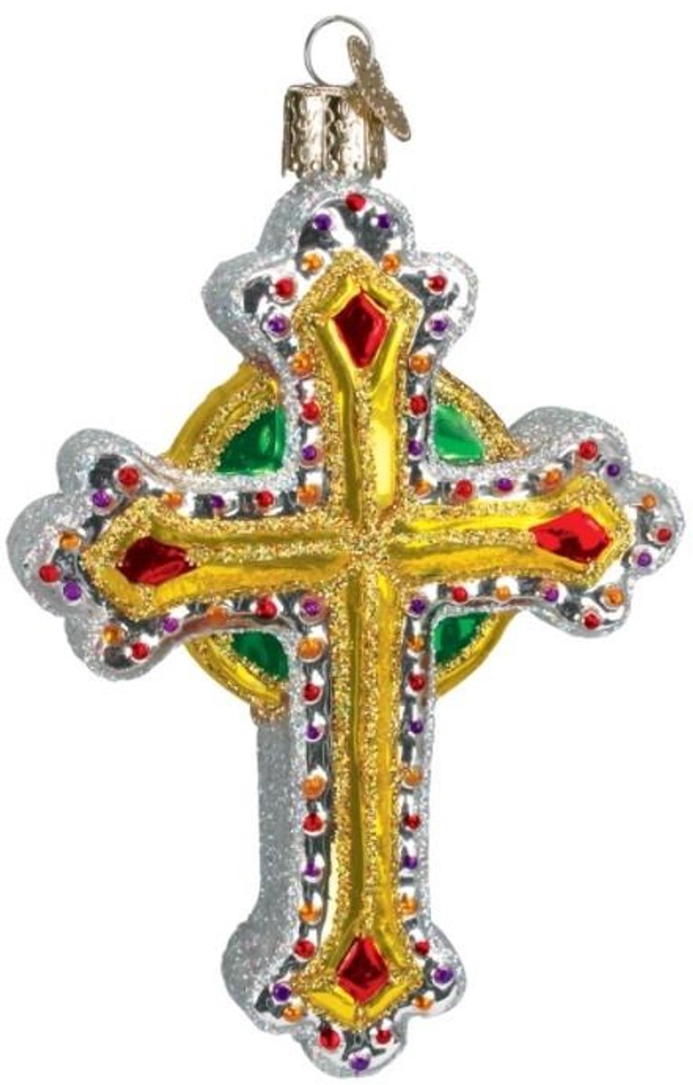 Kerstbal Kruis met Juwelen – Handgemaakt glazen ornament van Old World Christmas – 12 cm