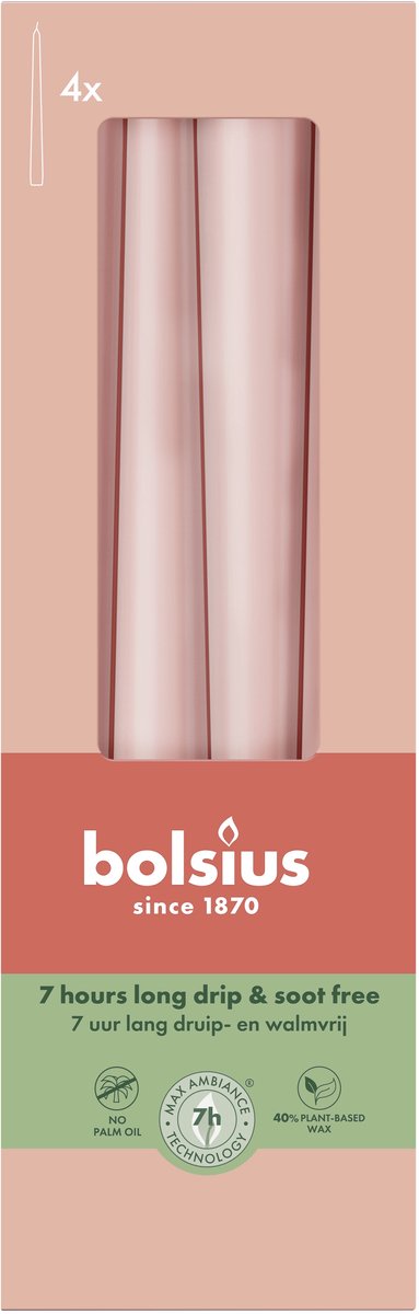 Bolsius Gotische Kaarsen - 245/24 - Misty Pink - Doos van 4