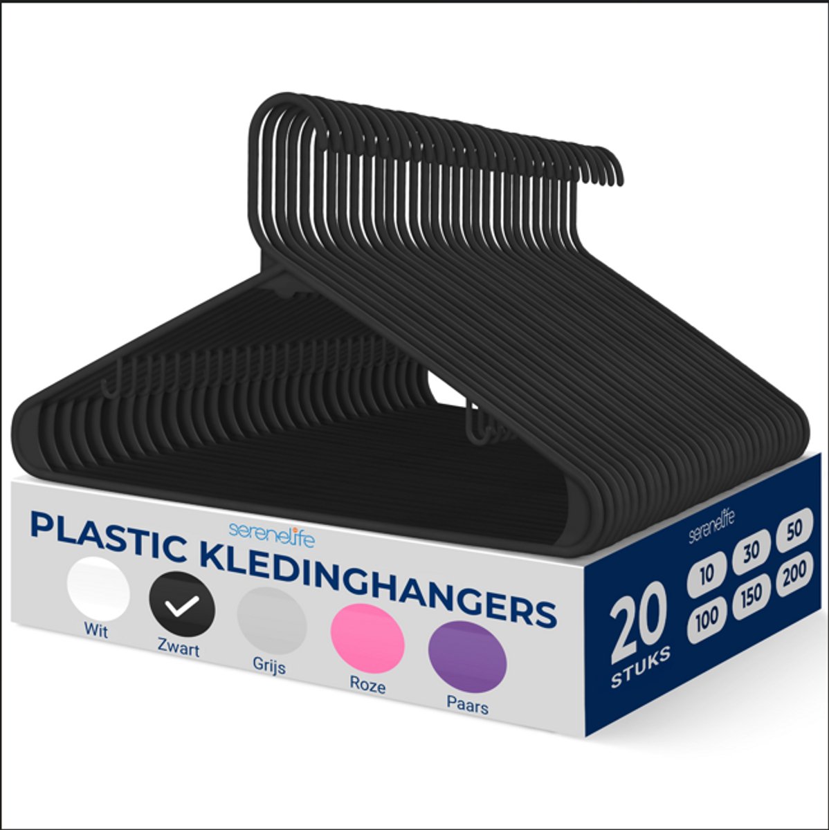 SereneLife Kleerhangers - Plastic Hangers, Kledinghanger Set-20-Pack -Antislip, Ruimtebesparende Kastorganizers, Duurzaam en Sterk voor Hemden, Truien, Hoodies, Kinderkleding & Jurken, Ultra-Dun, Lichtgewicht
