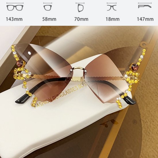1 stuk - Nieuwe vlindervormige zonnebril zonder rand met diamant - Europese en Amerikaanse mode voor dames - Vlindervormige cat-eye zonnebril voor dames - Modieuze sprankelende diamanten zonnebril - Zonnebril met kleurverloop van Merkloos — afbeelding 2