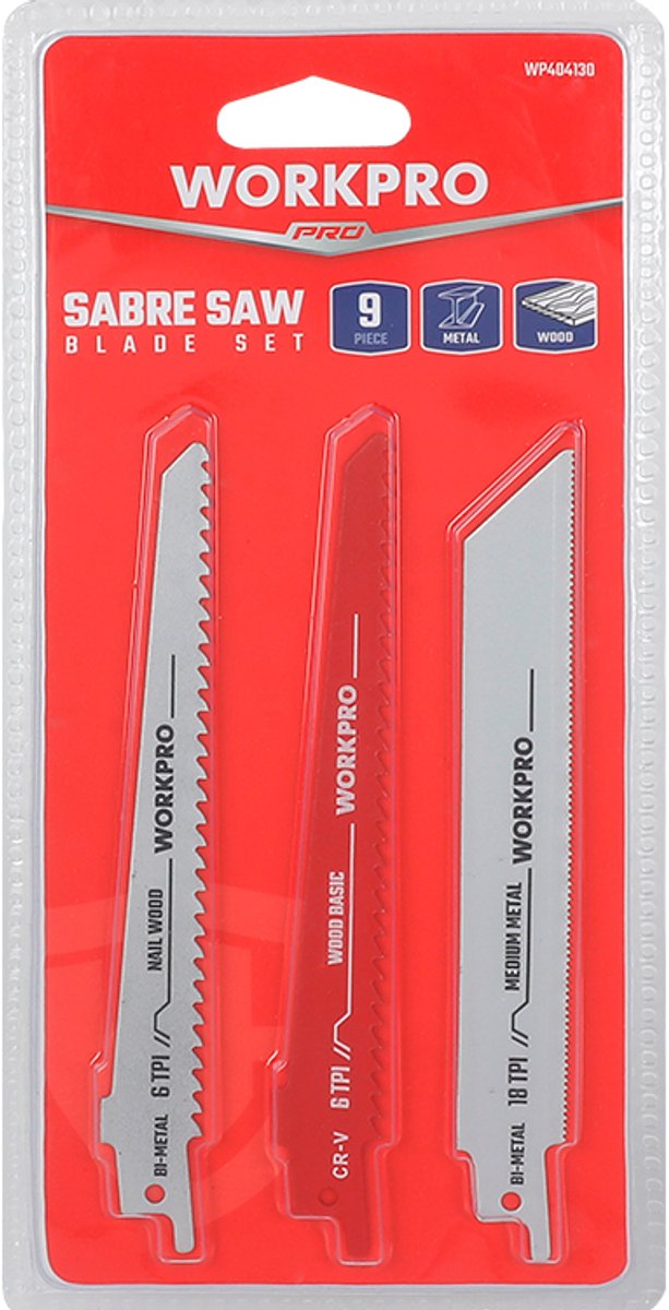 WORKPRO Reciprozaagbladenset 9-delig – 150 mm – Voor Hout & Metaal – Cr-V & Bi-metaal Zaagbladen – Universeel Compatibel - WP404130