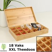 Decopatent® XXL Theedoos - Luxe grote theedoos 18 vaks - Bamboe - Hout - Theeblik - 18 vakken theekist voor thee - 46 x 28 x 10 Cm