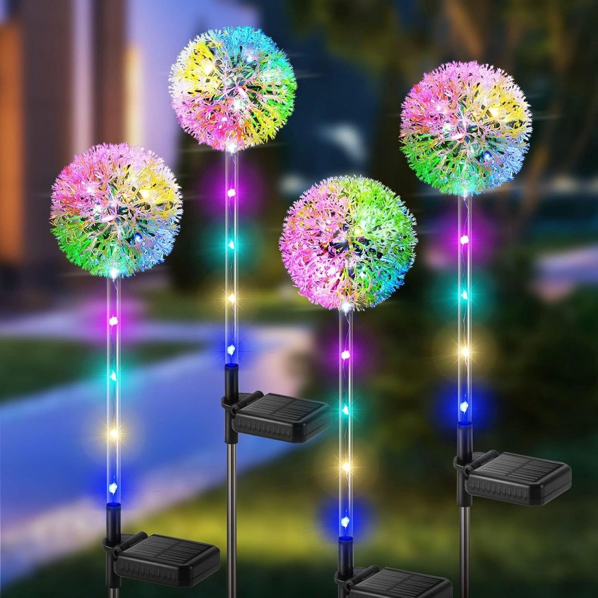 TOVBMUP 4 Stuks Wegverlichting - Solarlampen Löwenzahn - IP65 Waterdicht met Kleurrijke LED in Constant en Knippermodus - Geschikt voor Tuin Rasen Terras Balkon - ABS en RVS - 66cm Hoog Lampkop 8cm Diameter - Dagelijks 6-8u Opladen voor 10-12u Licht