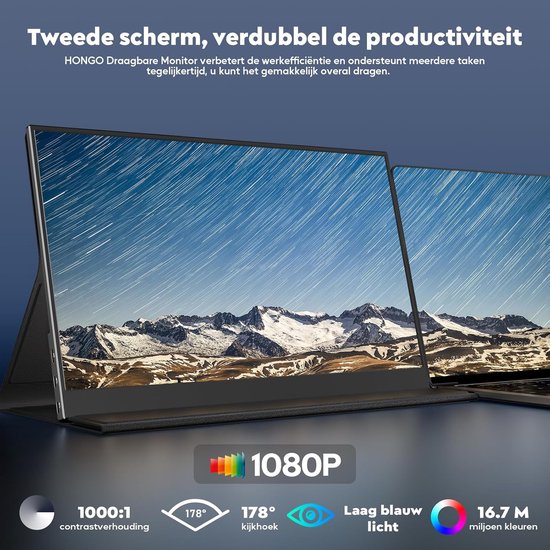 Draagbare Monitor 15,6 Inch FHD IPS Scherm met Type-C/USB-C Poort voor Laptop, PC, PS4, PS5 en Mobiele Apparaten — afbeelding 3