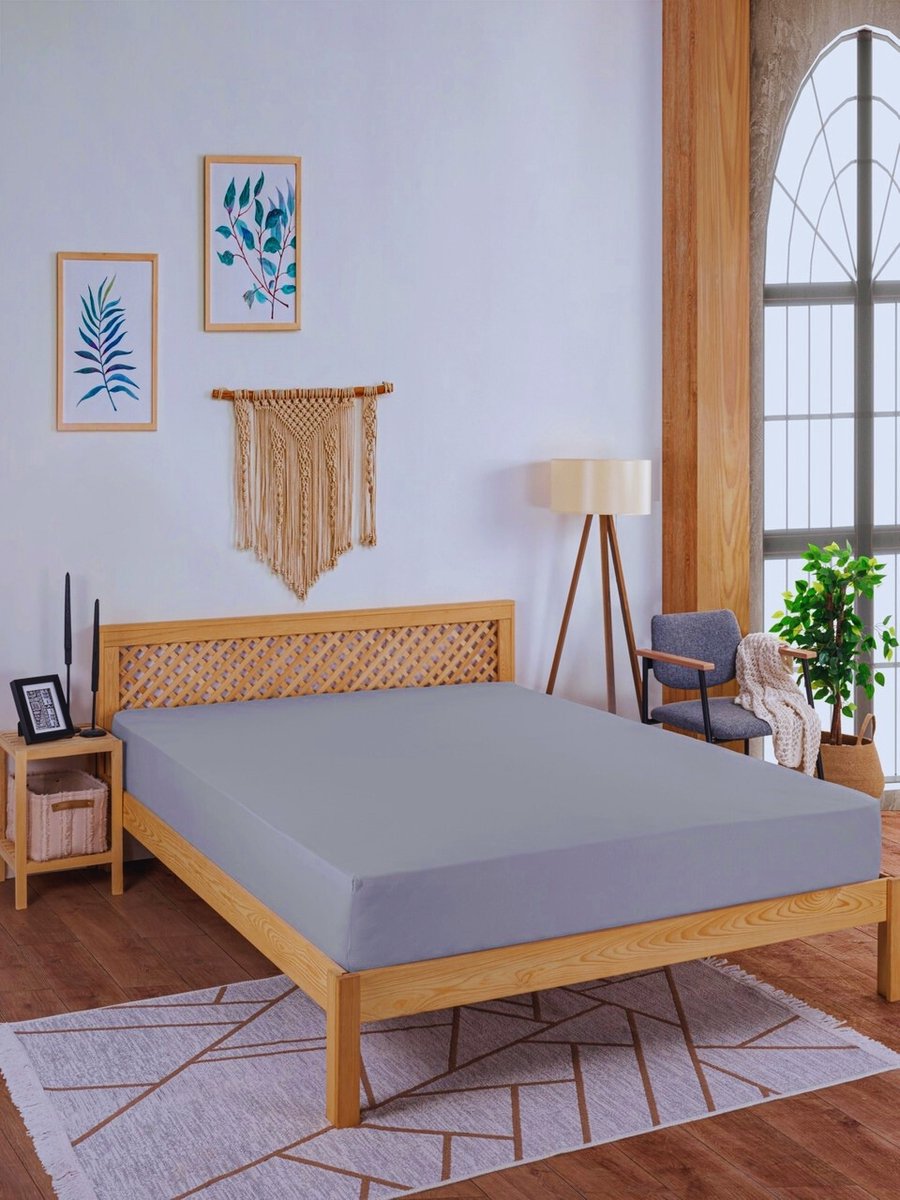 Hoeslaken - 100% Biologisch Katoen - 180x200 cm - Grijs - Bio - Ademend & Hypoallergeen - Elastische Hoeken tot 30 cm - Perfecte Pasvorm - Gots Gecertificeert - De Linde Home