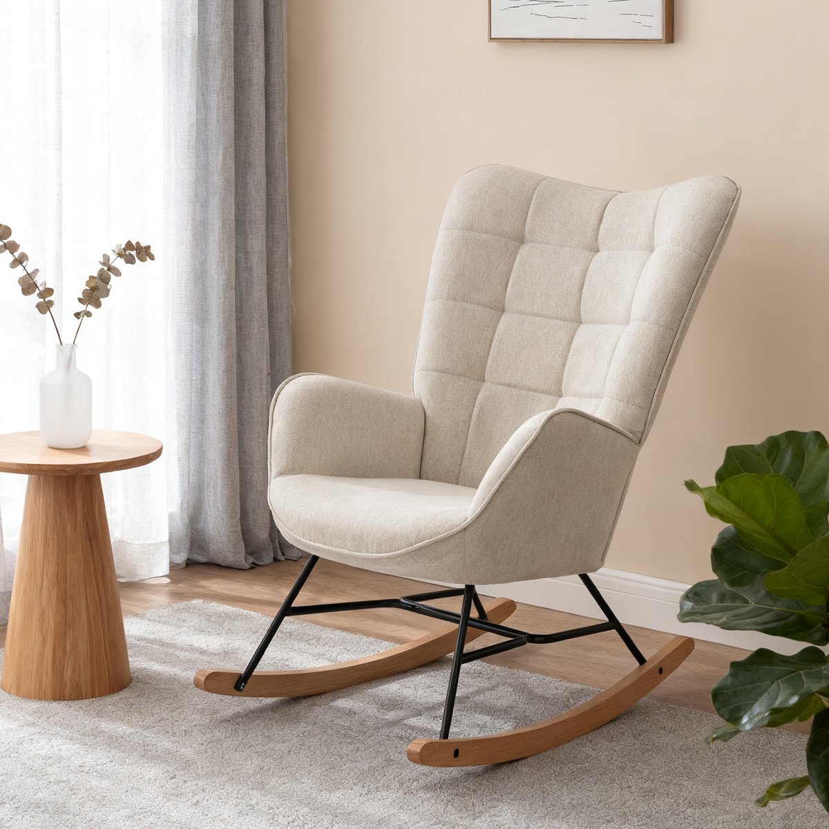 MEUBLES COSY Scandinavische Schommelstoel – Fauteuil – Naturel Beige
