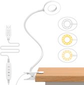 TOVBMUP LED-lamp - Leeslamp voor op bed - Dimbaar - 3 standen - 10 helderheidsniveaus - Oogbeschermingscliplamp - 40 cm flexibele zwanenhalscliplamp - Wit