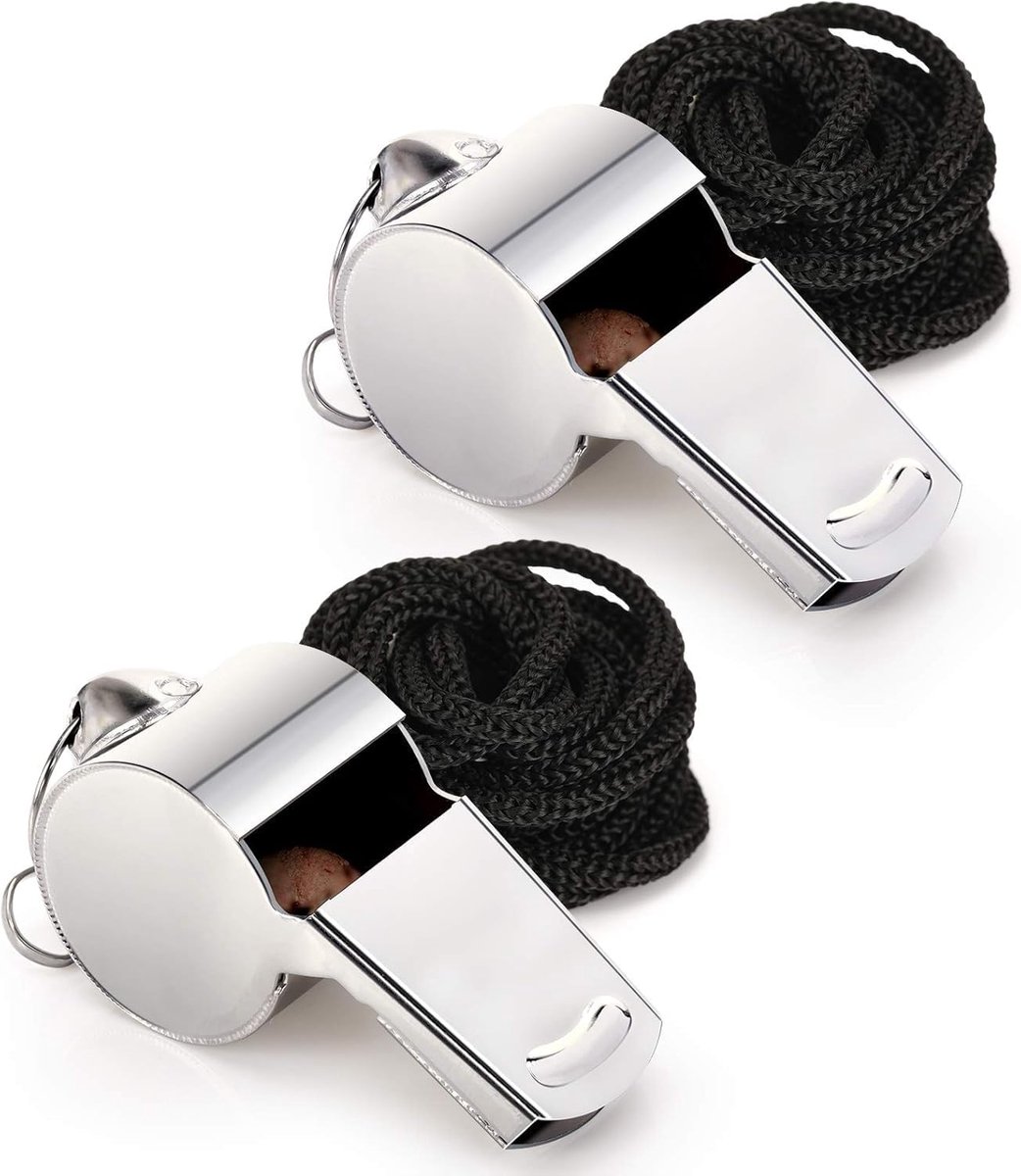 Gloovon® - Scheidsrechtersfluit - RVS - 2 Set - Met Koord - Voetbal - Badmeester - Zilver