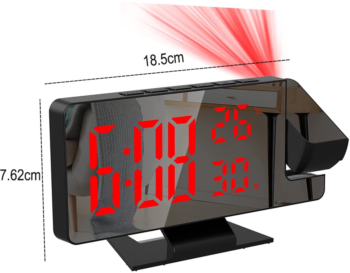 Digitale projectiewekker, 180 graden, groot lcd-display met projector Digitale projectiewekker, 180 graden, groot lcd-display met projector