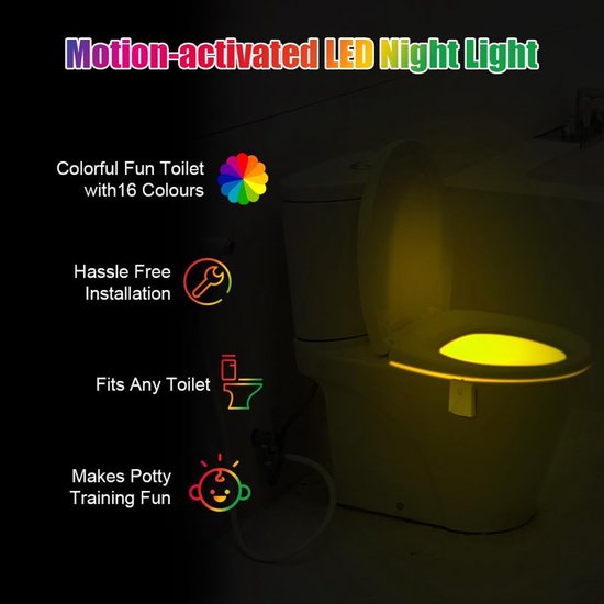Bewegingssensor toilet nachtlampje met 16 kleuren en USB oplaadbaar van Ailight — afbeelding 3