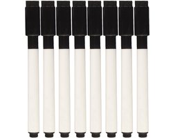 BlackBear Whiteboard Stiften Zwart – 8 stuks – Magnetisch – Met Wisser – Whiteboardmarkers Set voor School, Kantoor en Thuis