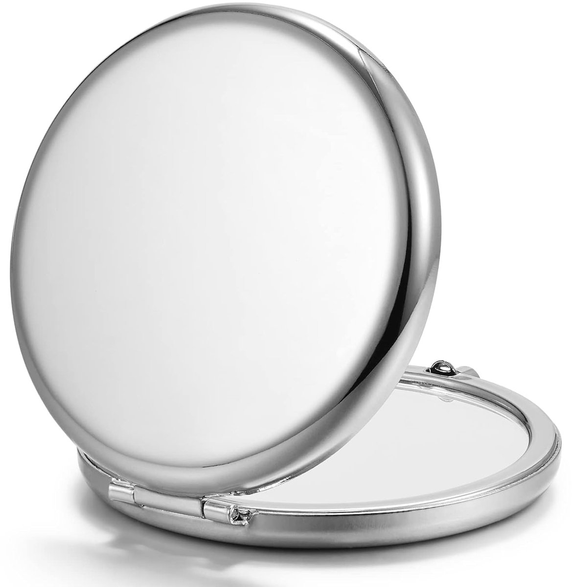 YYchan Make-up Spiegel x2 Vergrotend (6,4 cm) - Handspiegel & Zakspiegel - Reisspiegeltje met Vergrotende Spiegel - Ideaal voor Toupé en Make-up - Metallic Zilver