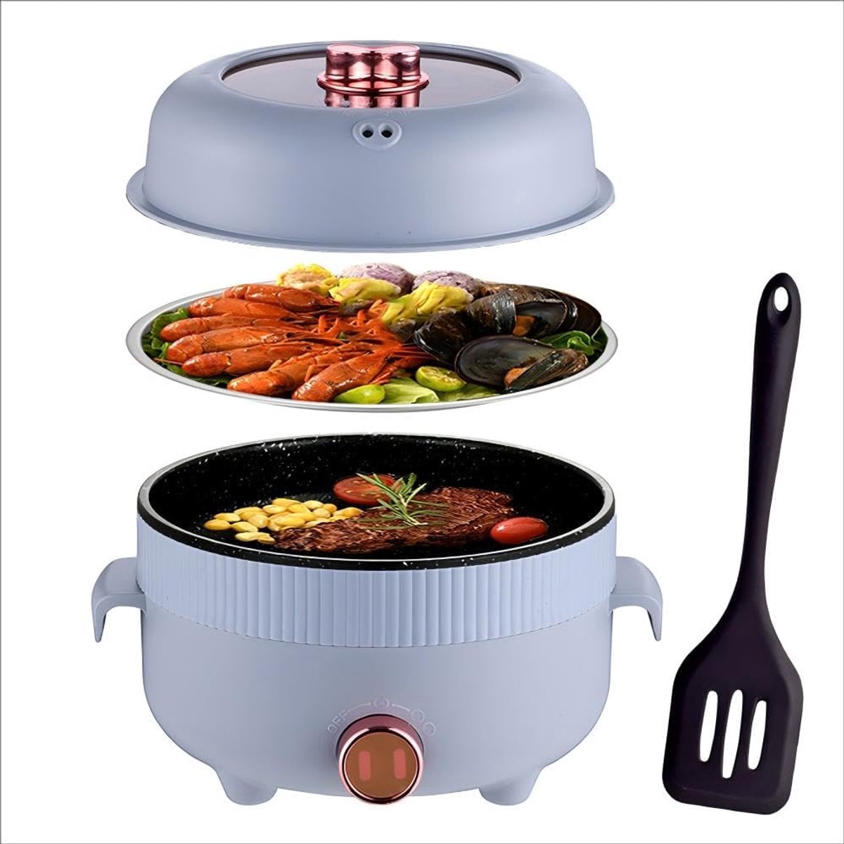 Elektrische Hete Pot 2.2L met Stomer - Draagbare Braadpan en Reisfornuis voor Gezond Koken
