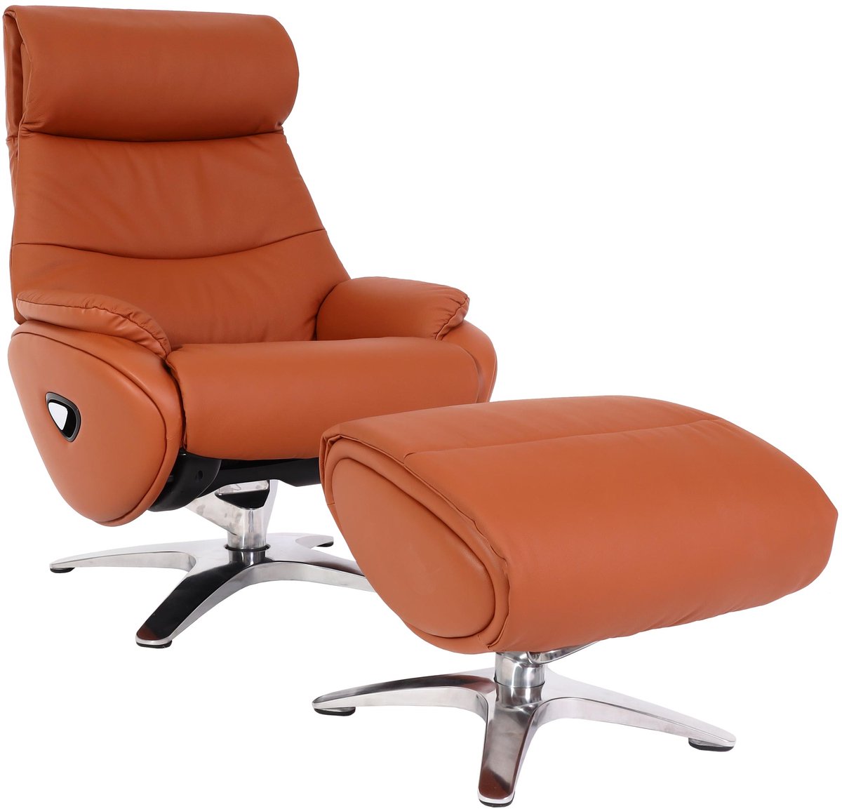 Relaxfauteuil met hocker MCW-K98, TV-fauteuil, relaxfunctie, draaibaar, metaal echt leer/kunstleer ~ bruin