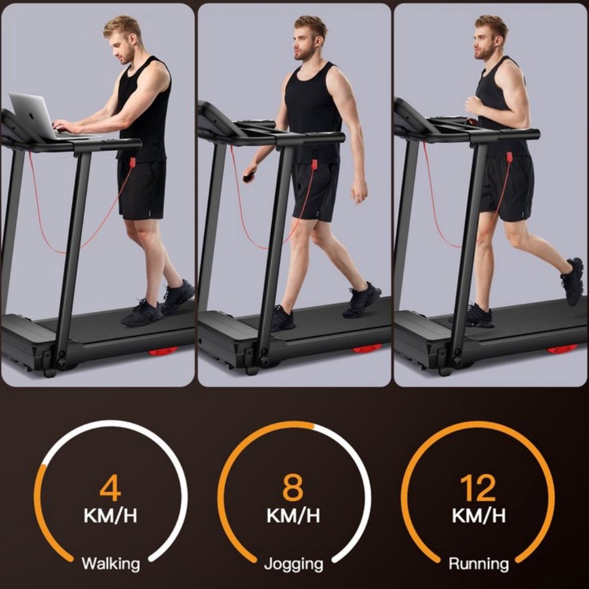 ROBORE P16 Opvouwbare loopband 12 km/u, 12 ingebouwde programma's, met hartslagsensor, dubbel dempingssysteem, draagvermogen 136 kg