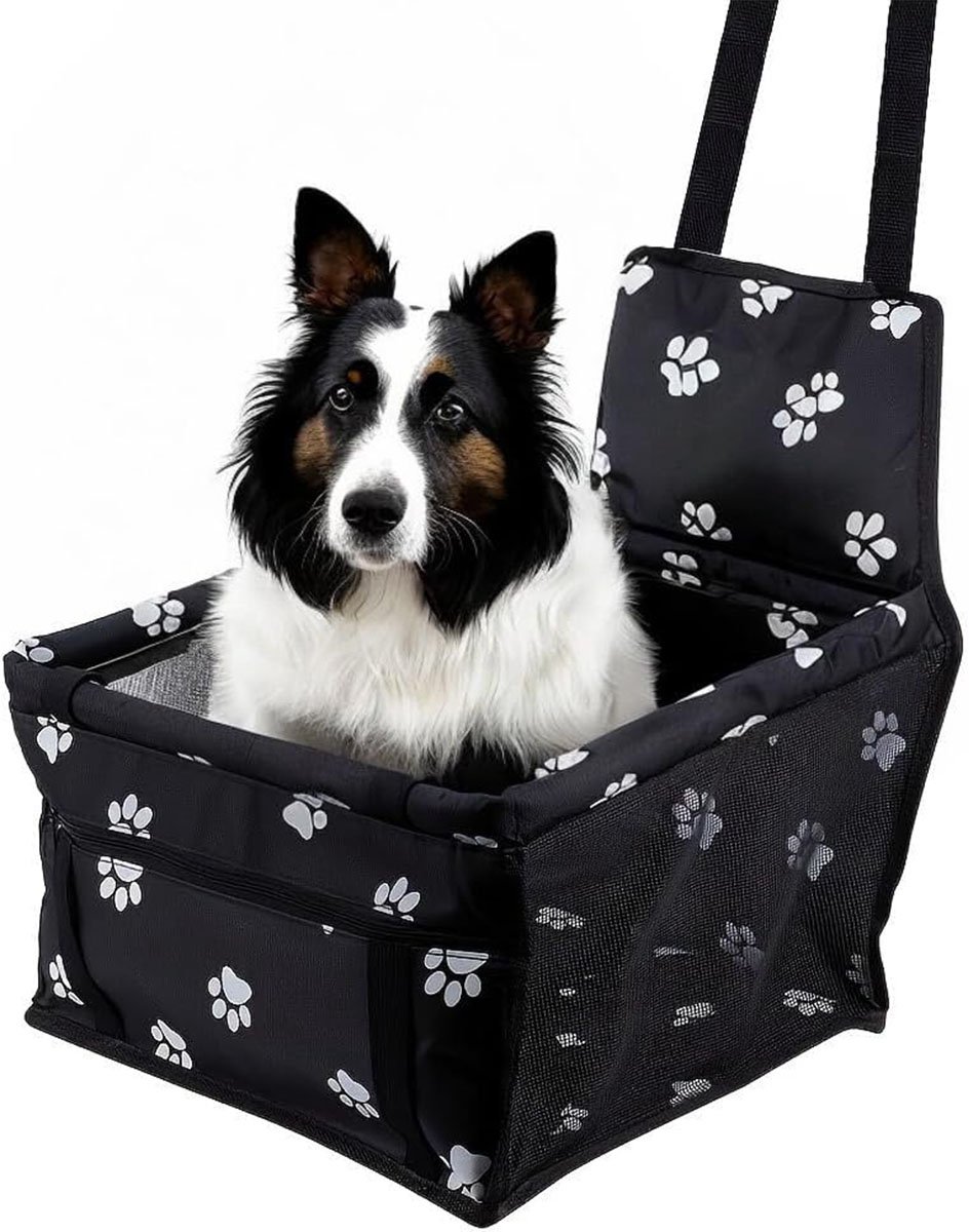 Vitdipy – Autostoel Hond – Hondenmand Auto – Opvouwbare – Met Veiligheidsriempje – Voor Achterbank & Voorbank – Wasbare – 40*34*25cm – Zwart
