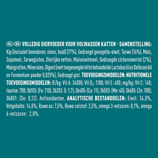 Purina ONE Bifensis Adult kattenvoer samenstelling en ingrediëntenlijst.