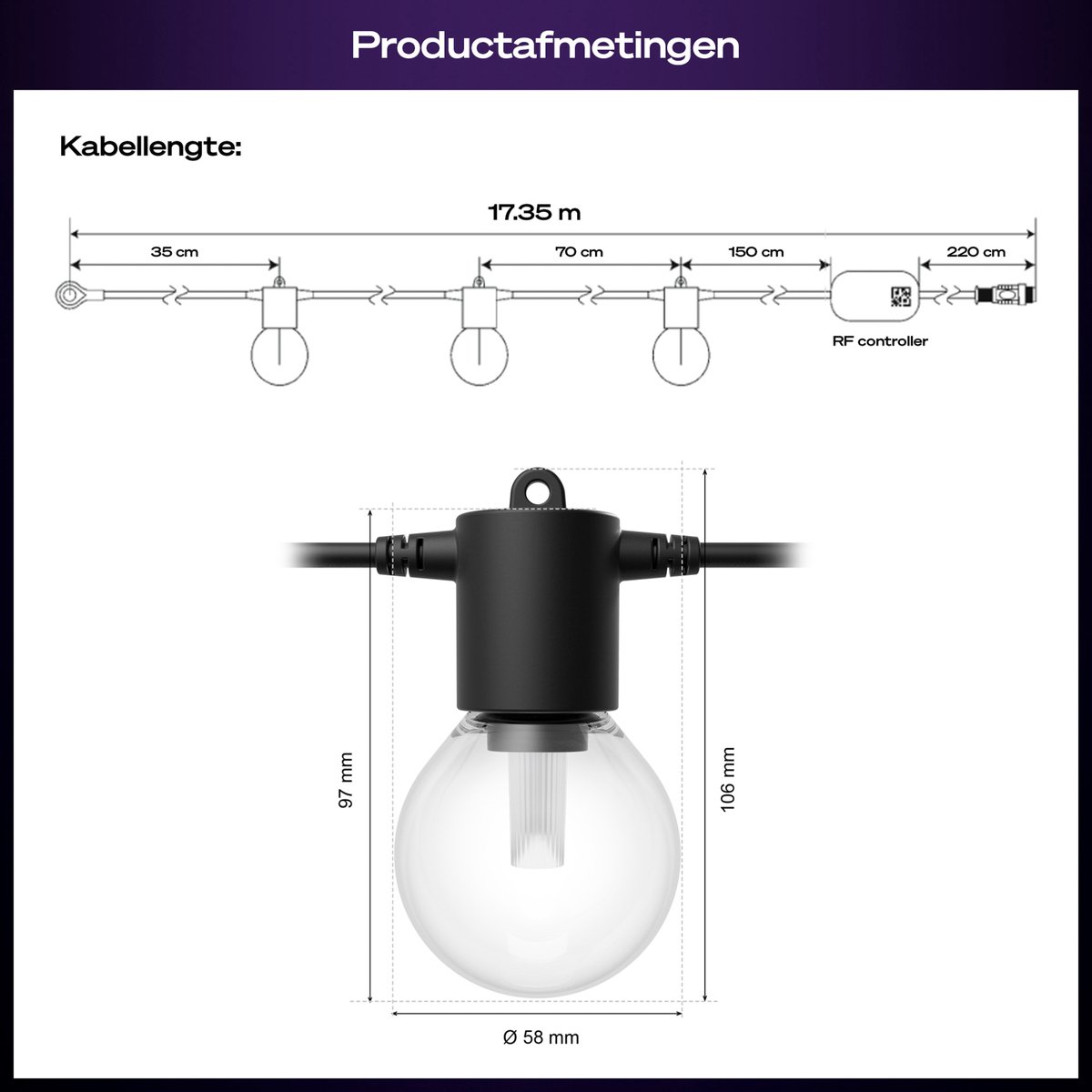 Philips Hue Festavia outdoor lichtsnoer met globe-lampen – 14 meter – 20 lampen - uitbreiding — afbeelding 3