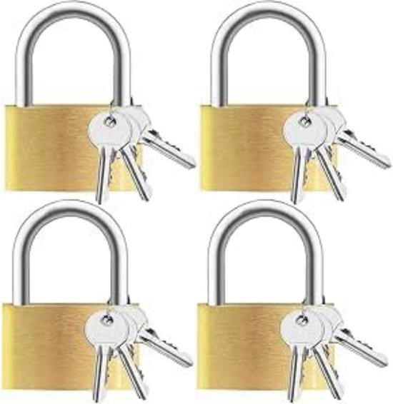 Dussdote 4 pièces - Cadenas - Petits cadenas - Cadenas en Messing - Livré avec clé - Convient pour valises, armoires, casiers, coffres-forts