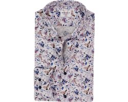 MARVELIS modern fit overhemd - mouwlengte 7 - popeline - wit dessin - Strijkvrij - Boordmaat: 43