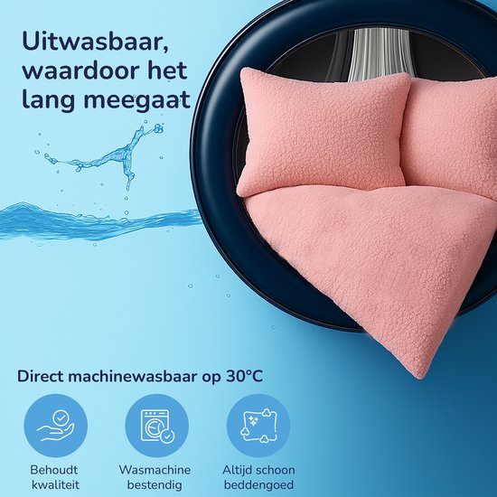 Decoware® Teddy Fleece Dekbedovertrek - Roze - Lits-jumeaux - 240x220 cm + 2 Kussenslopen 60x70 cm - Dubbelzijdig - Heerlijk Warm van Decoware — afbeelding 3