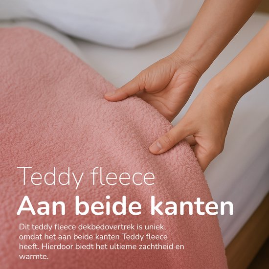 Decoware teddy fleece dekbedovertrek - licht roze - eenpersoons - 140x220 cm - 60x70 cm - kussensloop van Merkloos — afbeelding 4