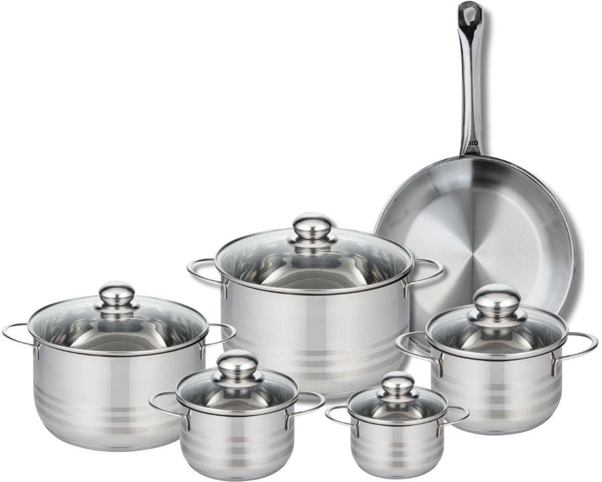 Set van 1 Koekenpan 28 cm en 5 kookpotten 12, 14, 16, 20 en 24 cm Elo Profi Brillant