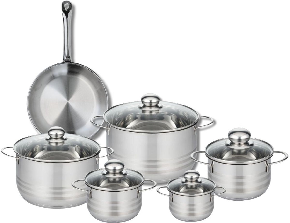 Set van 1 Koekenpan 24 cm en 5 kookpotten 12, 14, 16, 20 en 24 cm Elo Profi Brillant