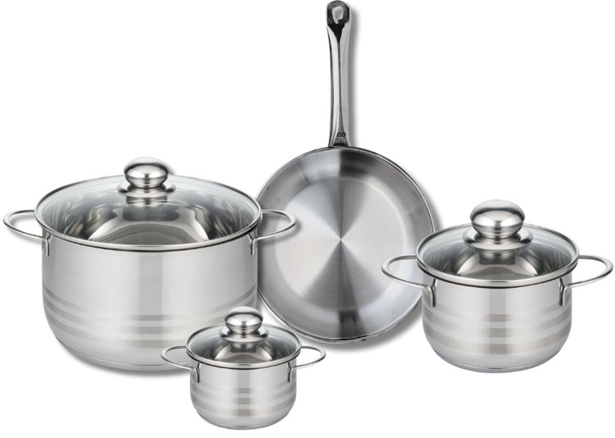Set van 1 Koekenpan 24 cm en 3 kookpotten 12, 16 en 24 cm Elo Profi Brillant