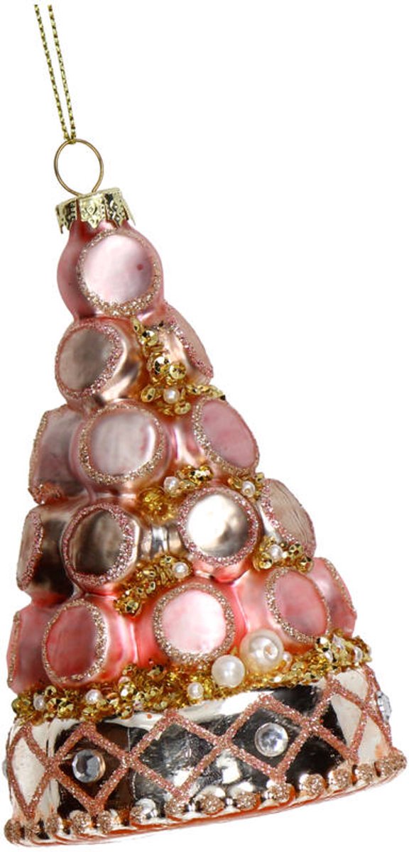 HD Collection Glazen kerstornament kerst hanger Stapel Macarons Roze 13.3 cm