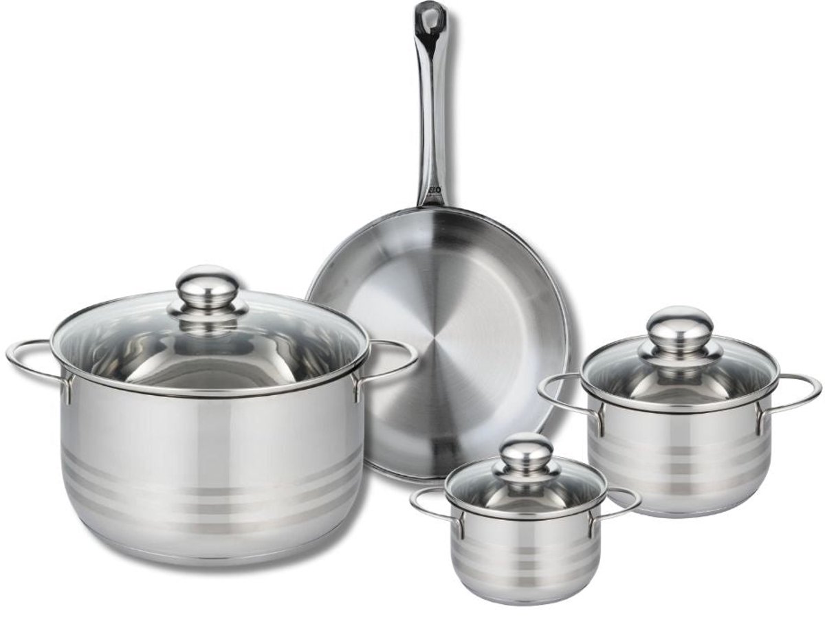 Set van 1 Koekenpan 24 cm en 3 kookpotten 12, 14 en 24 cm Elo Profi Brillant