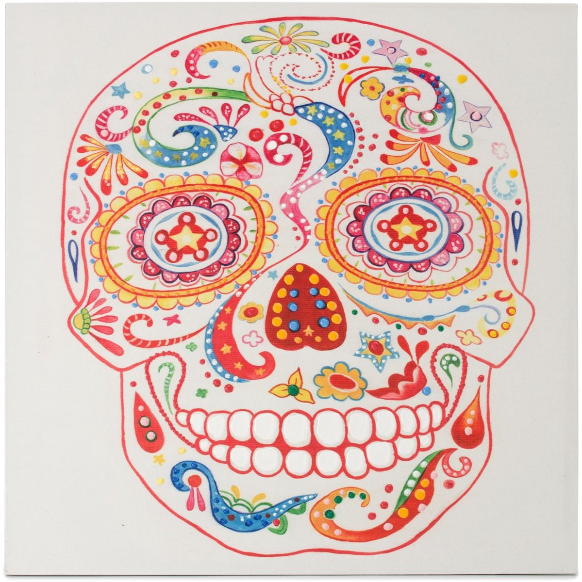 Floraya - Olieverf schilderij - Dia de los Muertos schedel - 90x90x3,8 cm