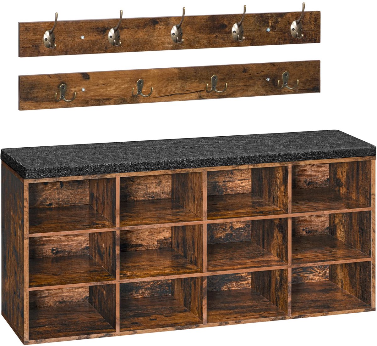 Azomor® Multifunctioneel schoenenrek en garderobe met zitbank voor entree en slaapkamer