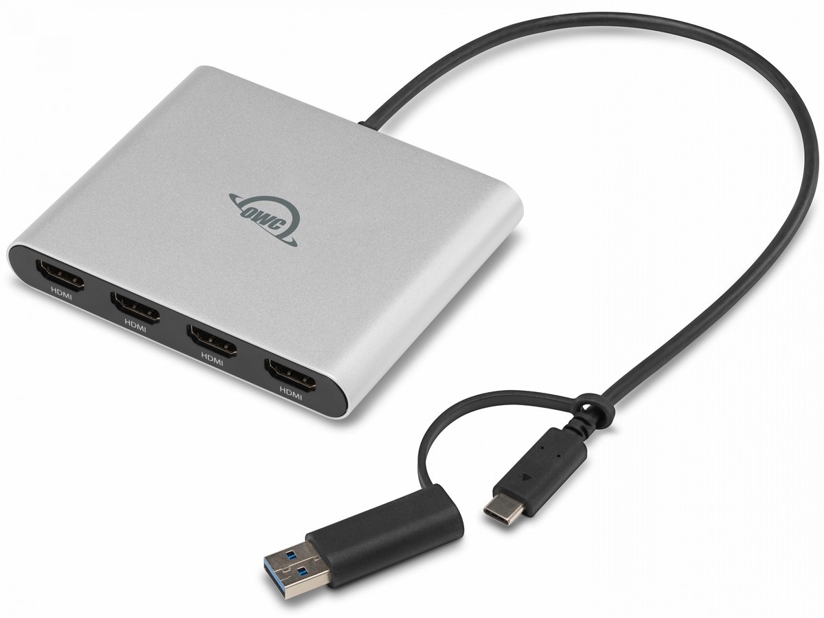 OWC USB-C Quad HDMI 4K Display Adapter met DisplayLink - Voor 2 Schermen - 90W - PC/Mac - Zilver