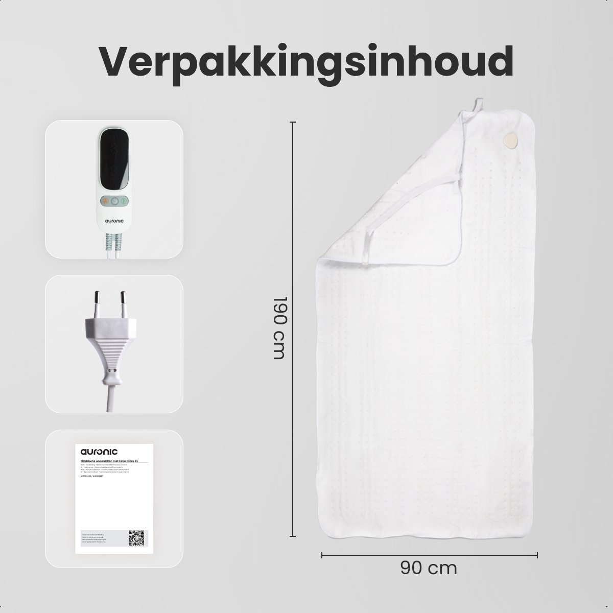 Auronic Elektrische Onderdeken XL - 190x90cm - 1 Persoons - 2 Warmtezones - Verwarmingsdeken - Wit – foto 7