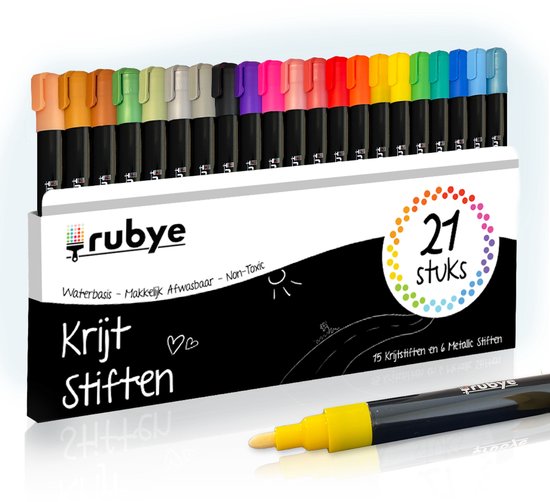 Marqueurs de fenêtre Rubye - Marqueurs à la craie - 21 pièces