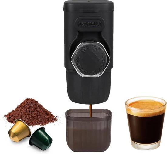 Foto: Draagbare koffiezetapparaat 2 in 1 kleine reiskoffiezetapparaat voor gemalen koffie en capsules handmatig bediend 15 bar kleine handzame koffiezetapparaat voor kamperen en reizen