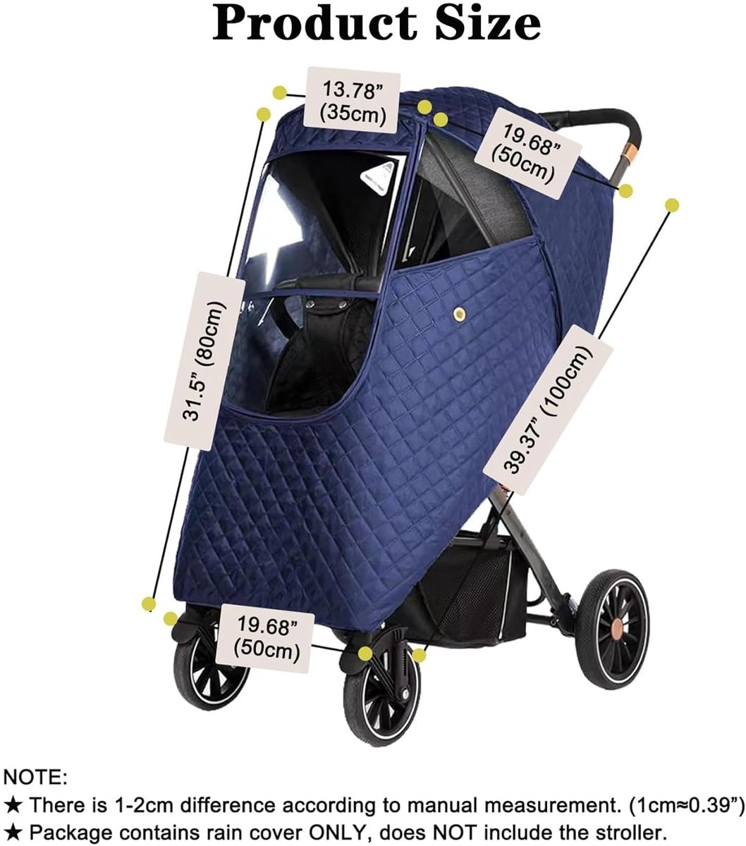 Regenhoes Kinderwagen - Winter Kinderwagen Regenhoes - Cover voor Kinderwagen - Universele Regenhoes Kinderwagen met Kijkvenster - Gewatteerde Weerbescherming - Winddicht en Warm - Waterdicht - bescherming tegen zon - Stof - Sneeuw - Blauw – foto 5