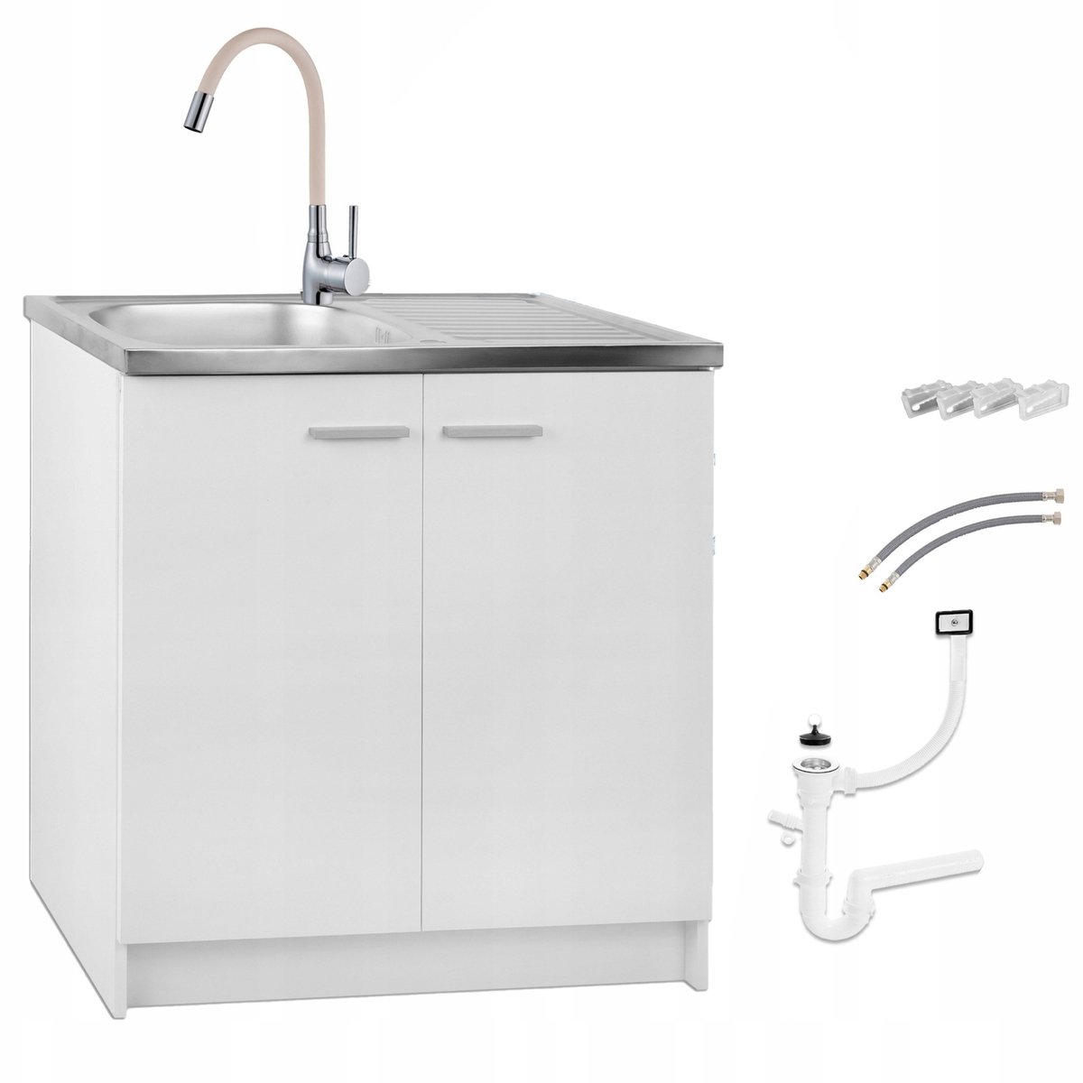 STAMAR - Keukenkast Staand 80cm Spoelbak Kraan Elast Beige Bevestigingen - Wit