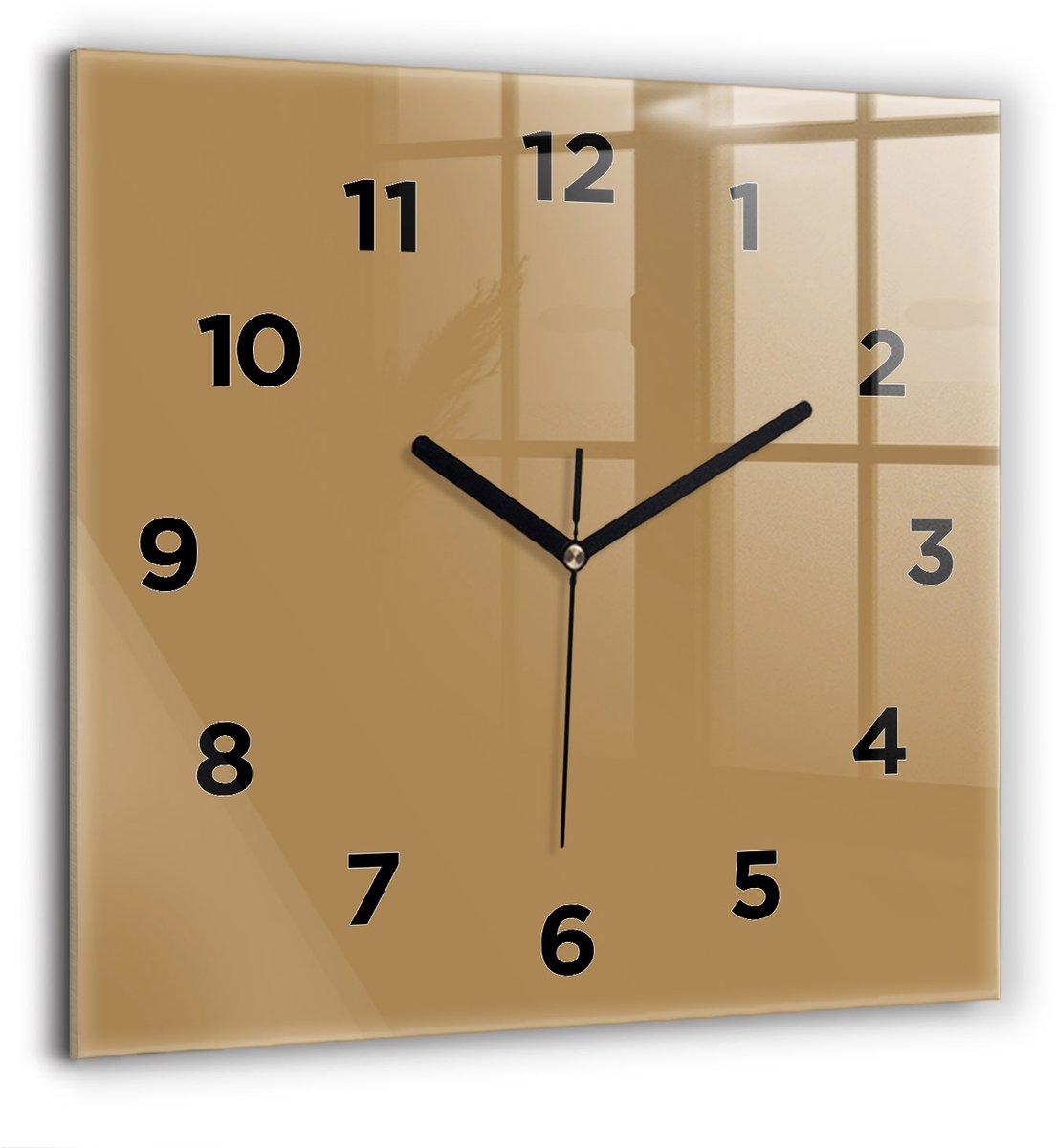 Wallfluent Wandklok - Beige Vierkante Glazen Wandklok - 60 cm x 60 cm - Beige Wandklok - Zwarte Handen - Wandklok Met Cijfers - Wandklok voor in de Keuken - Vierkante Glas Klok - Scandinavisch Wandklok - Vierkante Glazen Klok